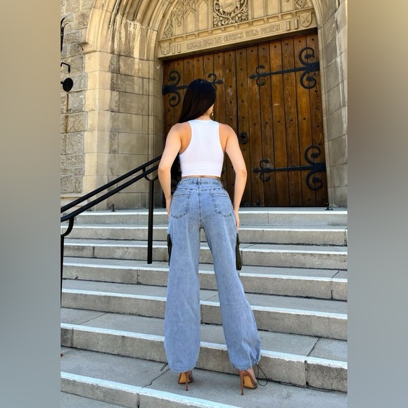 51B. Denim Patched Cargo Pants - Green - Picture 3 of 3